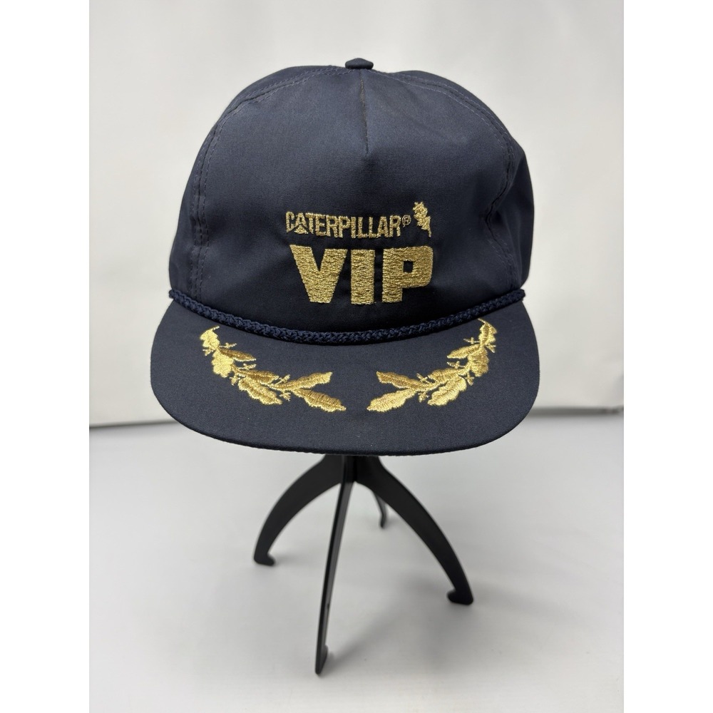 Vintage 80s 90s Caterpillar VIP Hat Strap back Gold Laurel Wreath NOS Mint Blacl